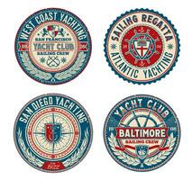 jacht club retro lapje, het zeilen regatta badges vector