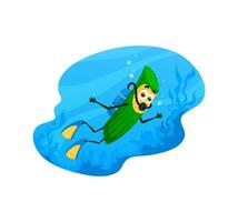 tekenfilm duiker pasta karakter in blauw zee water vector