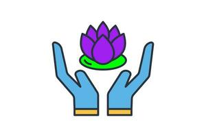 hand- Holding lotus icoon. icoon verwant naar meditatie, welzijn, spa. vlak lijn icoon stijl. gemakkelijk vector ontwerp bewerkbare