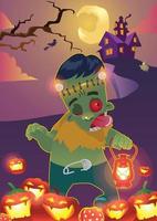 zombie die uit graf loopt. silhouetten illustratie voor halloween. vector