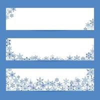 Kerstmis spandoek. reeks van drie banners met kleurrijk winter achtergrond gemaakt van blauw sneeuwvlokken. vector