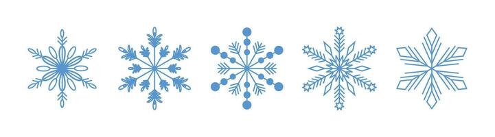 sneeuwvlokken. winter reeks van blauw sneeuwvlokken geïsoleerd Aan wit. bewerkbare hartinfarct. vector