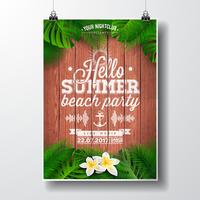 Vector Hallo zomer Beach Party Flyer illustratie met tropische planten en bloemen.