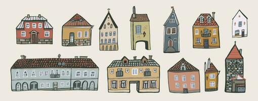 Europese huizen vector illustraties set.