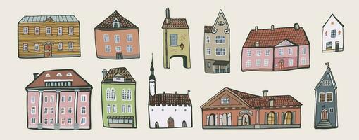 Europese huizen vector illustraties set.