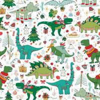 Kerstmis dinosaurussen vector naadloos patroon.