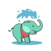 schattige babyolifant gelukkig vriendelijk sproeiend water stripfiguur vector