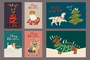 Kerstmis hond winter vector ansichtkaarten ontwerp set.