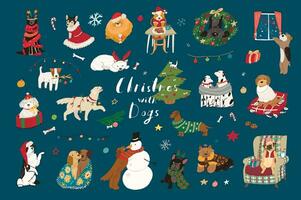 Kerstmis hond winter vector illustraties set.