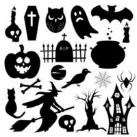 set halloween-elementen. platte eenvoudige silhouetten voor vakantiedecoratie vector