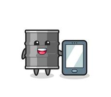 olie drum illustratie cartoon met een smartphone vector