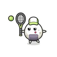 stripfiguur van onigiri als tennisser vector