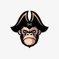 geweldige piraat aap hoofd met hoed vector mascotte logo