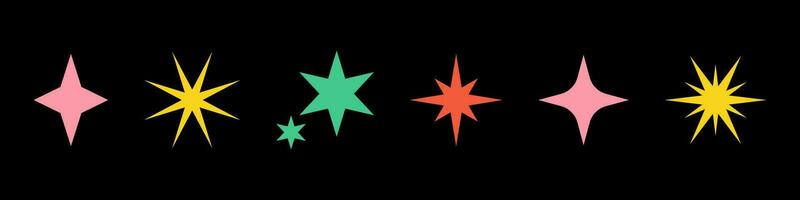 vector retro reeks van zuur futuristische fonkeling pictogrammen. verzameling van kleurrijk ster vormen. y2k abstract sterren. abstract koel schijnen 90s tekens voor poster of banier ontwerp.