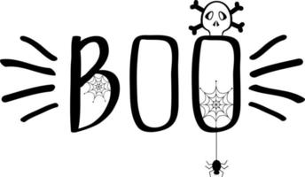 halloween belettering boo met een schedel en een spin. vector