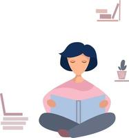 vectorillustratie van een vrouw die zit en een boek leest vector