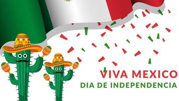 viva mexico dia de independencia cactus met maracas en gebruik hoed vector