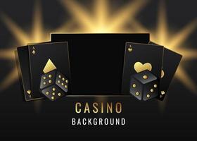 casino achtergrond met frame flare licht en gouden speelkaart dobbelstenen vector