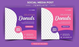 heerlijke donuts instagram posts sjabloon vector