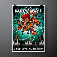 Partijvlieger Illustratie voor een muzikaal thema met sprekers en discobal. vector