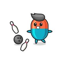 karakter cartoon van capsule speelt bowling vector