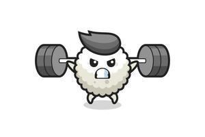 rijst bal mascotte cartoon met een barbell vector