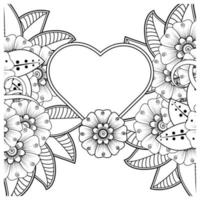 mehndi bloem met frame in de vorm van een hart, doodle ornament vector