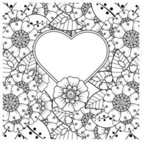 mehndi bloem met frame in de vorm van een hart, doodle ornament vector
