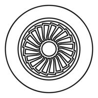 turbine vliegtuig turbomachine Jet motor vliegtuig motor ventilator vlak contour schets lijn icoon zwart kleur vector illustratie beeld dun vlak stijl