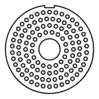 rooster voor vlees Slijper bord vleesmolen apparaat voor groeit Ondiep van vlees traliewerk zeef contour schets lijn icoon zwart kleur vector illustratie beeld dun vlak stijl