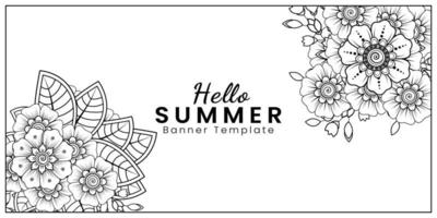 hallo zomerbannersjabloon met mehndi-bloem vector