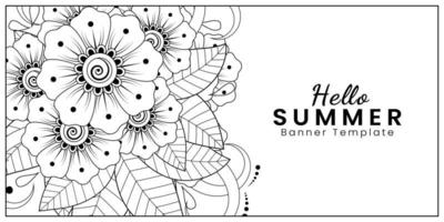 hallo zomerbannersjabloon met mehndi-bloem vector