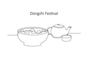 doorlopend een lijn tekening dongzhi festival concept. tekening vector illustratie.