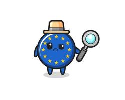 de mascotte van het schattige embleem van de europa-vlag als detective vector