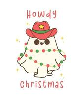 schattig en kawaii Kerstmis cowboy geest in een feestelijk hand- tekening. deze aanbiddelijk houding, met een hoed en licht, voegt toe eigenzinnigheid en vreugde naar uw feestelijk projecten. vector