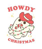 schattig en kawaii Kerstmis cowboy geest. feestelijk vakantie tekenfilm hand- tekening met aanbiddelijk houding vector