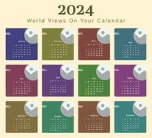 kalender voor 2024, geïsoleerd Aan een wit achtergrond, kalender 2024,week begint Aan zondag bureau kalender 2024 sjabloon ontwerp, kantoor kalender 2024,week begint Aan zondag, ontwerper voor 2024 jaar, sjabloon vector