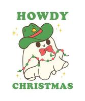 schattig en kawaii Kerstmis cowboy geest. feestelijk vakantie tekenfilm hand- tekening met aanbiddelijk houding vector