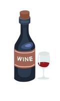 wijn fles vector. rood wijn glas vector. alcohol vloeistof. dankzegging concept. partij concept. vlak vector in tekenfilm stijl geïsoleerd Aan wit achtergrond.