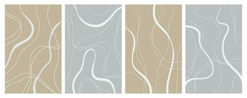 reeks van elegant Sjablonen met biologisch abstract vormen en lijnen in naakt kleuren. pastel achtergrond in minimalistische stijl. hedendaags vector illustratie