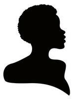 zwart bevallig silhouet van de hoofd van een Afrikaanse vrouw in profiel. kant visie van zwart vrouw met gekruld kapsel vector