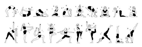 vrouw yoga zwart-wit set vector