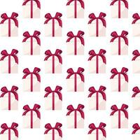 patroon wit geschenk dozen met rood boog en lintje. vakantie Cadeau dozen. sjabloon voor groet kaart Aan kerstmis, nieuw jaar, verjaardag en verjaardag vector