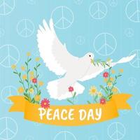 vectorillustratie. poster voor vredesdag met duif en bloemen vector