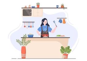 keuken kamer met meubels achtergrond vectorillustratie vector