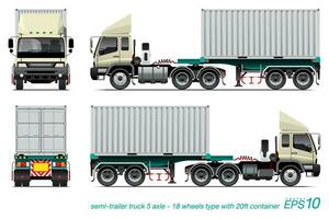 oplegger oplegger vrachtauto laden 20 ft container. vector