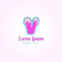 brief v met kleurrijk smakelijk ijs room logo vector sjabloon