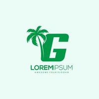 strand palm boom met brief g logo ontwerp vector beeld