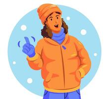 illustratie van een vrouw in een warm jasje Holding een sneeuwvlok vector