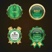 luxe gouden groen uitverkoop badges en etiketten. retro wijnoogst uitverkoop cirkel insigne ontwerp vector